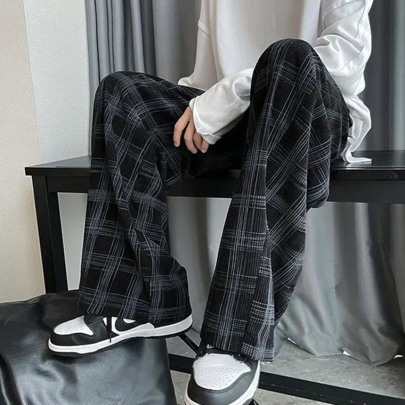 saferido Check Trend Plaid Baggy Trousers For Men Loose Classic Korean Style Designer Clothes Big Size Harajuku Fashion Casual Pants Man