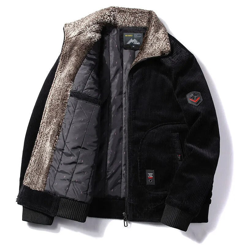 Men's Warm Winter Corduroy Jackets and Coats Male Thermal Windbreaker Fur Collar Casual Jacket Outerwear Clothing Plus Size 6XL