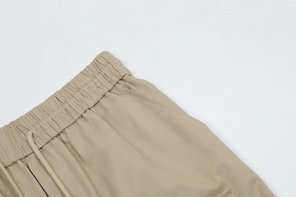 Side Ankle Button Pockets Drawstring Cargo Pants Men's Straight Solid Color Streetwear Baggy Casual Overalls Y2K Unisex Trousers