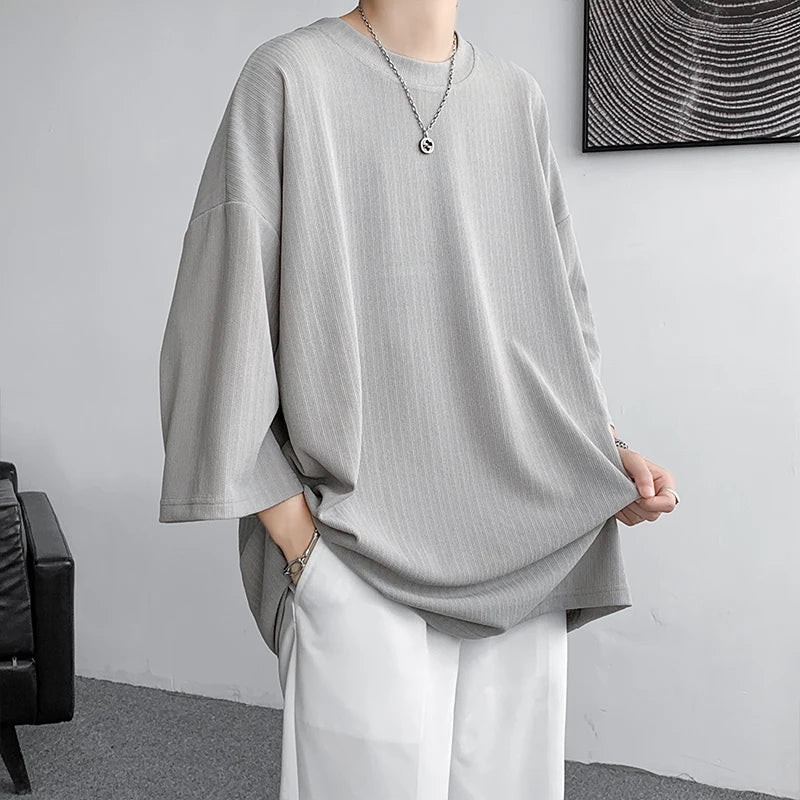 saferido High Quality Men Oversized Ice Silk T Shirts Summer Mens Half Sleeve Fashions Harajuku T-Shirt Male Solid Simple Daily Tees