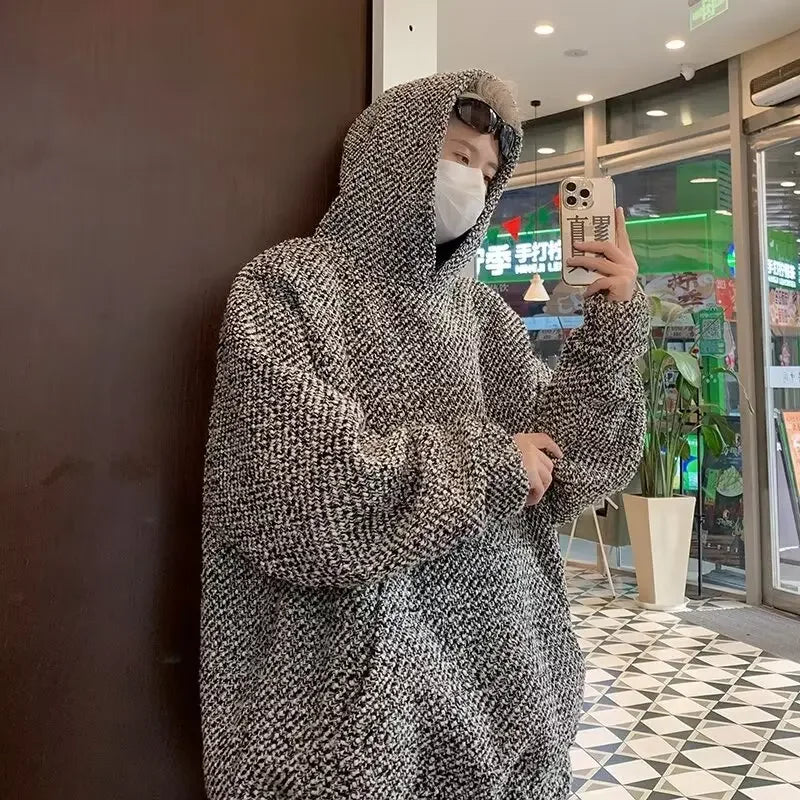 saferido Hooded Hoodies Men Casual Loose Coats Autumn Winter Korean Fashion High Street Youthful Teens Couples All-match Outwear Harajuku