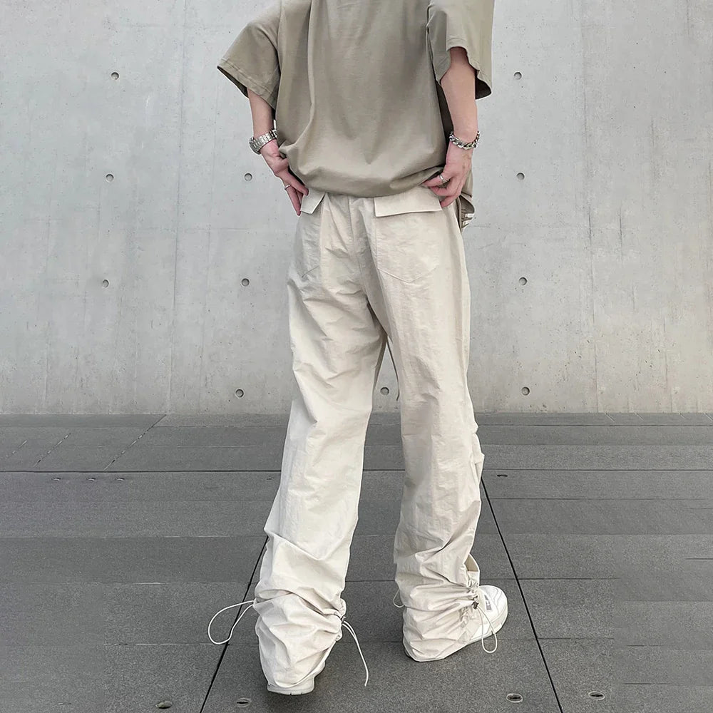 saferido Baggy Cargo Pants Men Y2k Streetwear Bright White Straight-leg Autumn Elastic Waist Wide Leg Casual Oversized Stacked Trousers