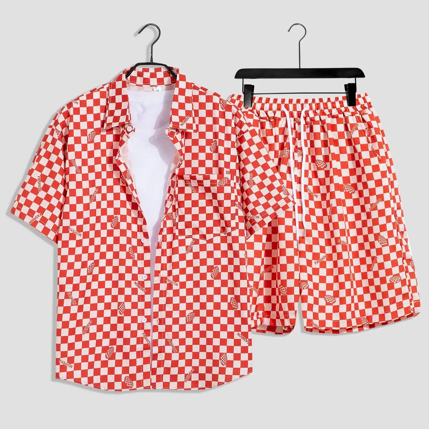 Mens Fashion Print Sets Short Sleeve Shirt+Shorts 2Pcs Suit Loose Summer Casual Beachwear Male Vacation Hawaiian Outfits
