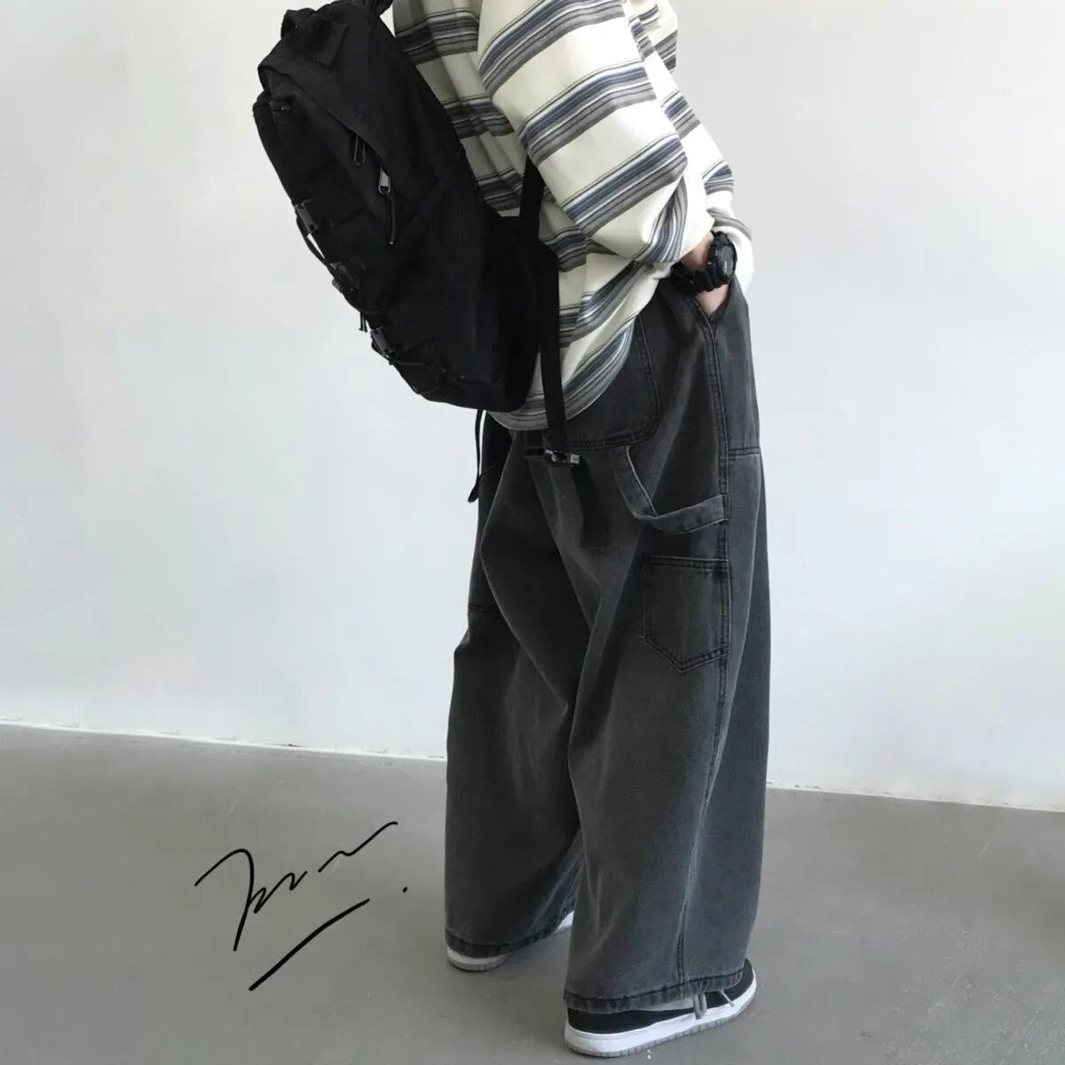Streetwear Multi-pocket Jeans Loose Plus Size 5XL Wide Leg Pants Japanese Harajuku Casual Denim Trousers Men Clothing