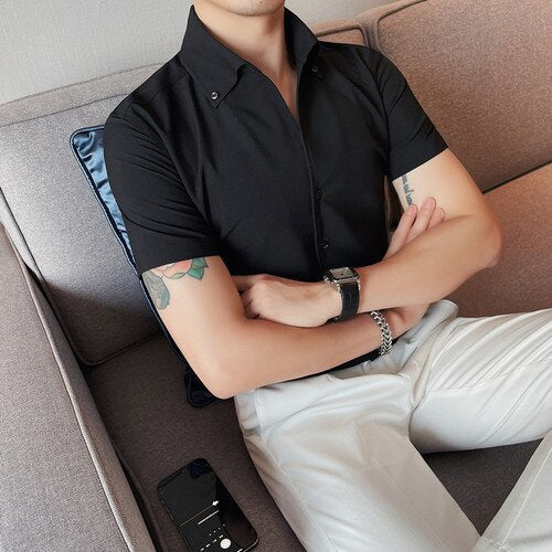 Summer High Quality New Arrival Fashion Male Young Formal Casual Men's Shirt Short Sleeve High Elasticity Social Blouse
