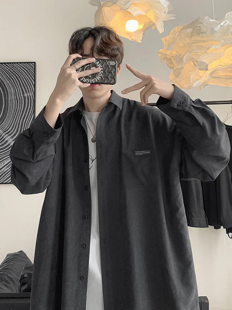 saferido men's spring and summer ins solid color long sleeve shirt men's Korean version trend basic style niche design shirt coat