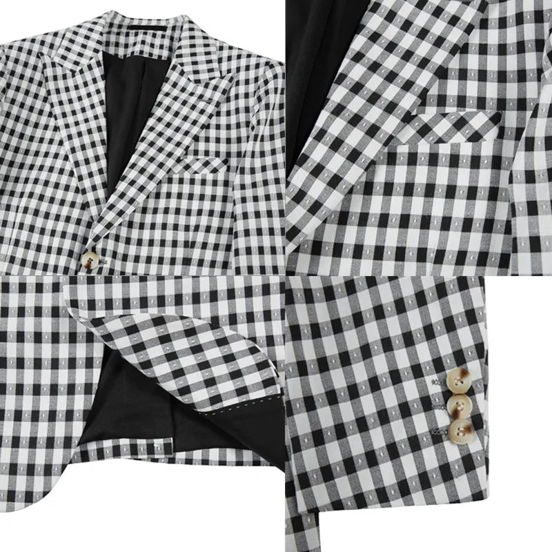 saferido Male Casual Plaid Blazers New Design Korean Version Slim-Fit Trend Business Coat High Quality Selling Fashion Suit Men 4XL