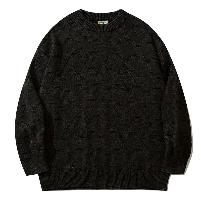 saferido Men New American Retro Pullovers Causal Solid Crew Neck Knitted Sweater Loose Harajuku Unisex Full Jumper Streetwear Black Green
