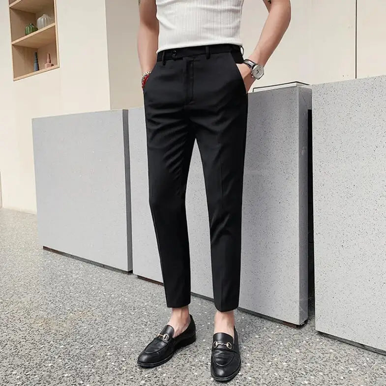 saferido Spring and Summer New Suit Pants Nine Minutes Pants Korean Slim Men's Business Casual Pants Men's Trousers Men Trousers 36