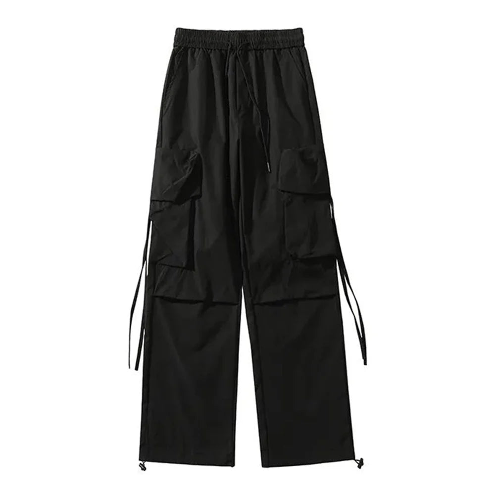 saferido Mens American Street Workwear Style Casual Wide-Leg Pants Genderless Autumn Winter Trendy Velvet Warm Pocket Trousers Unisex