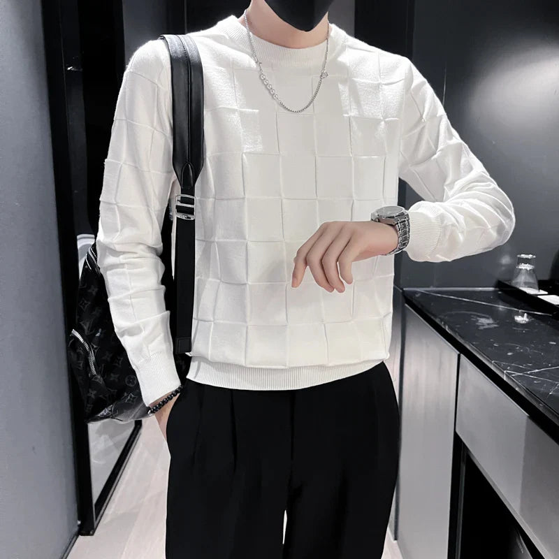 saferido British Style Men's Autumn/Winter Thermal Knitted Sweater/Male Slim Fit Fashion Plaid Casual Pullover Men Knit Shirt 3XL