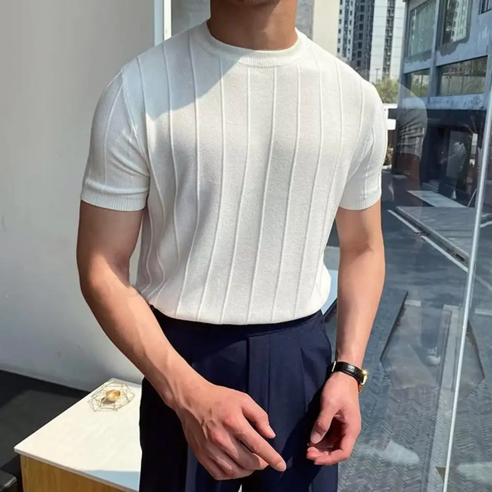 Men Solid Color T-shirt Round Neck Short Sleeve T-shirt Men's Solid Color Slim Fit Summer T-shirt for Fitness Gym Round Neck