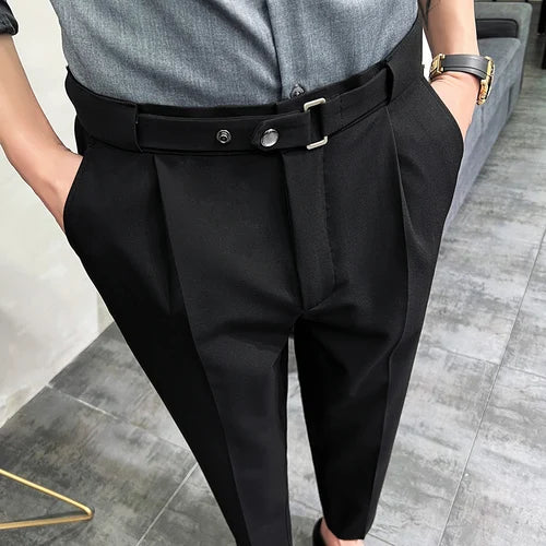 saferido Spring Men Pants Korean Slim Fit Men Casual Ankle Length Pants Streetwear Men High Quality Black Gray Dress Suit Pant Man