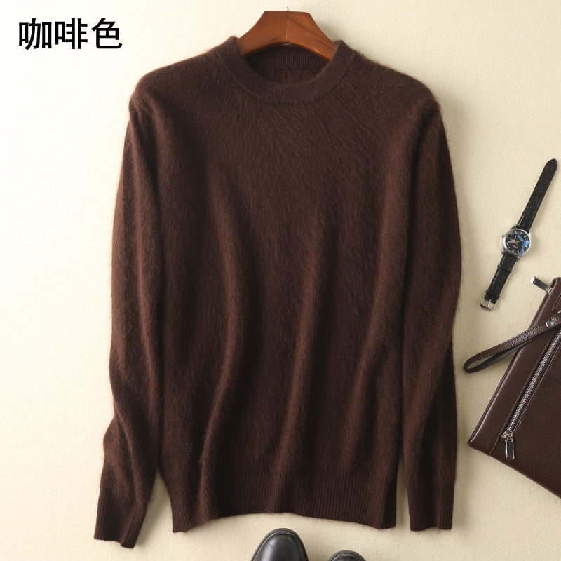 Men's 100% pure Mink Cashmere Sweater O-Neck Pullovers Knit Large Size Mink Sweater Winter New Tops Long Sleeve High-End Jumpers