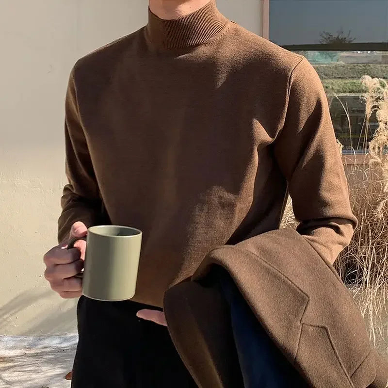 saferido Half Turtleneck Sweater Men Vintage Long-sleeved Korean Solid Knit Sweater Underwear Bottoming Shirt Casual Versatile Male