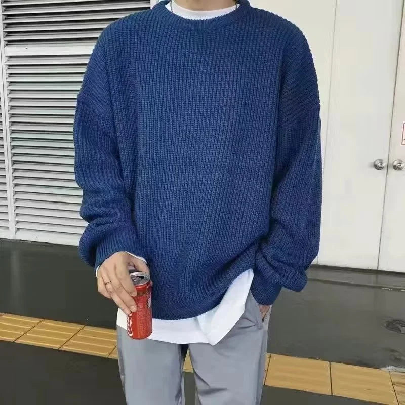 Solid Striped Sweater for Men Autumn Winter Casual O-neck Long Sleeve Pullovers Male Vintage All-match Knitted Jumpers Chic Tops