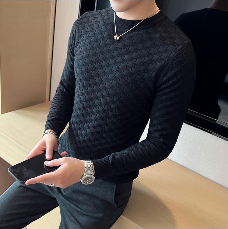 Brand Clothing Men Autumn And Winter High Quality Knitting Sweater Male Slim Fit Plaid Pullover Tight Sweater With o-Neck