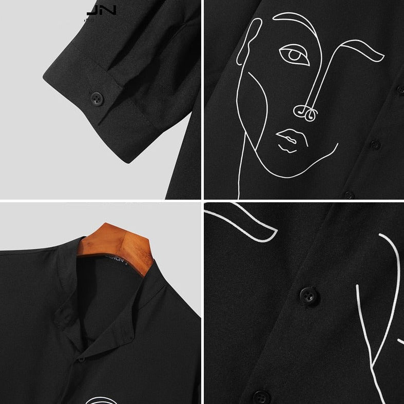 Stylish Simple Style New Men Blouse Casual Party Shows Male Loose Fashionable Face Printing Streetwear Shirts Tops
