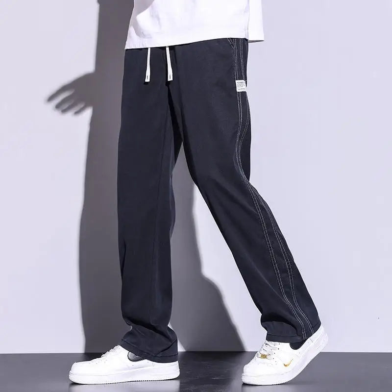 saferido Men's Summer Ice Silk Jeans/Male Elastic Waistline Loose and Comfortable Tencel Jeans Drawstring Korea Casual Trousers M-5XL
