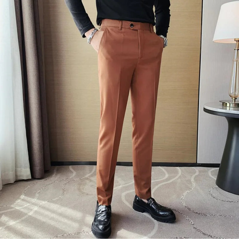 saferido Men Suit Pants Suit Pants Spring Fashion Casual Slim Business Suit Pants Wedding Party Men's Clothing Nine-point Trousers