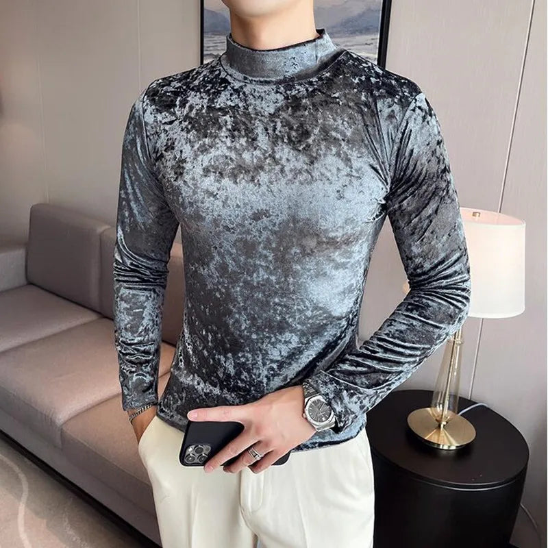 saferido New Style Men's Spring High Quality Casual Long Sleeve T-shirt/Male Slim Fit High Collar Pullover Leisure T-shirt Plus Size S-3XL
