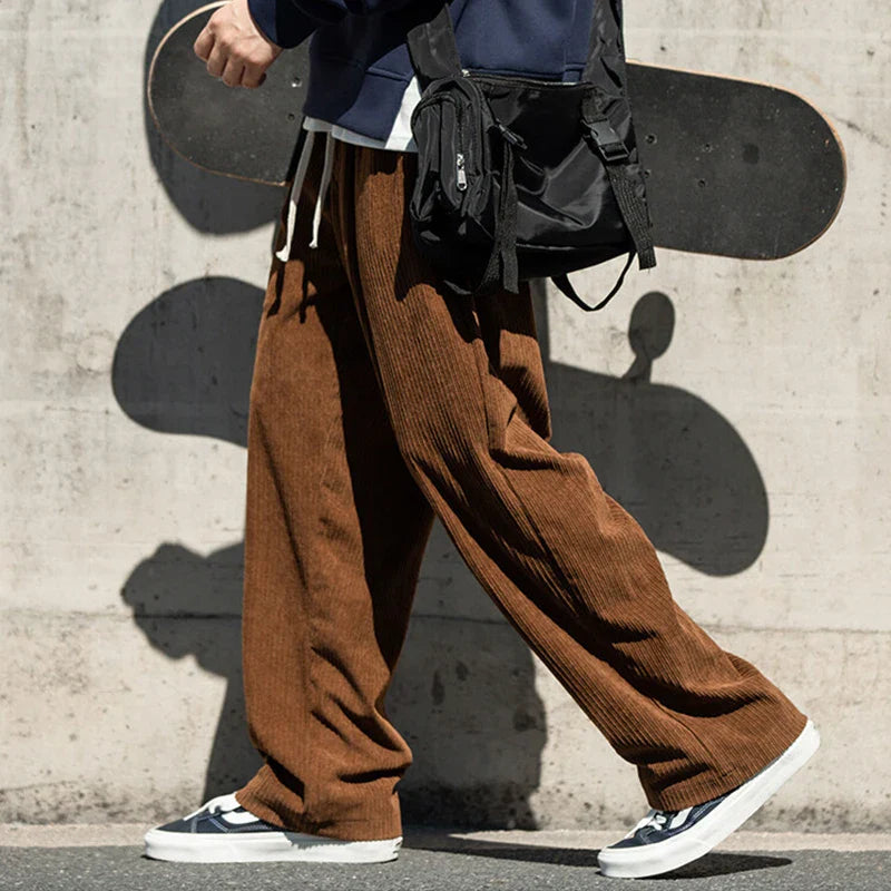 saferido Men's Casual Pants Loose Straight Corduroy Pants Elastic Waist Sweatpants Fashion Streetwear Spring Men Sports Jogger Trousers
