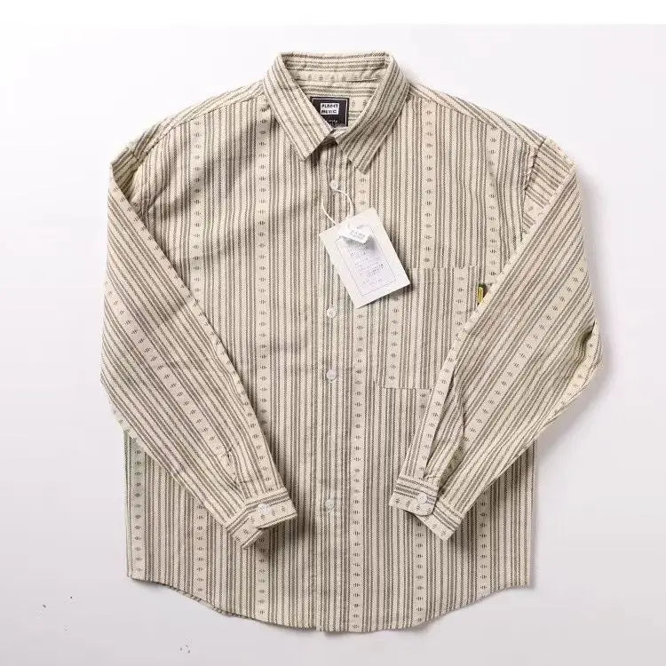 New Design Japanese Vintage Striped Shirts for Men and Women Long-sleeved Spring Loose Casual Hawaiian Shirt Jacket Streetwear