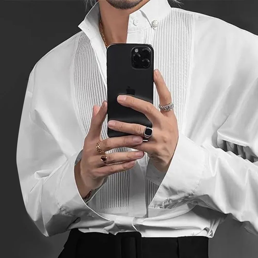 saferido Mens Shirt Textured British Casual Shirt Spring Streetwear Office Elegant Business Commuting Long Sleeve Top Men'S Clothing 2024