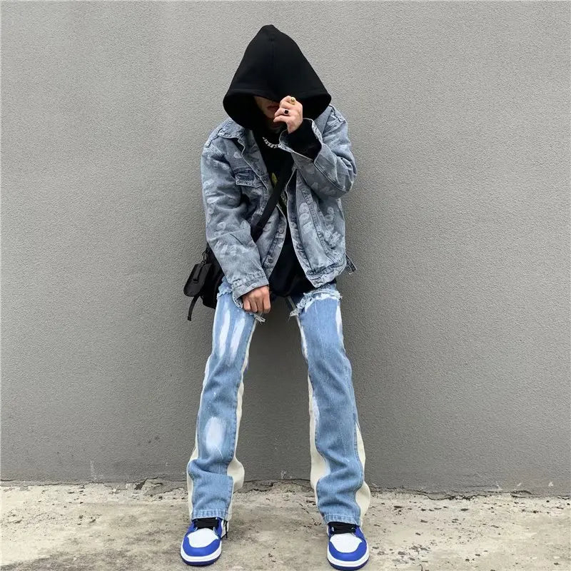 saferido European And American Fashion High Street Vintage Jeans Cotton Hand-Painted Casual Denim Straight Pants