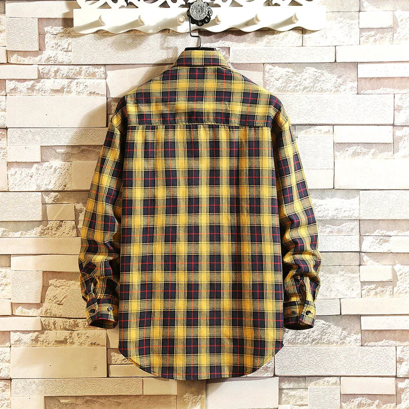 saferido Spring Men's Flannel Cotton Long Sleeve Plaid Shirt High Quality Button Down Casual Shirt For Men Slim Fit Fashion All-match