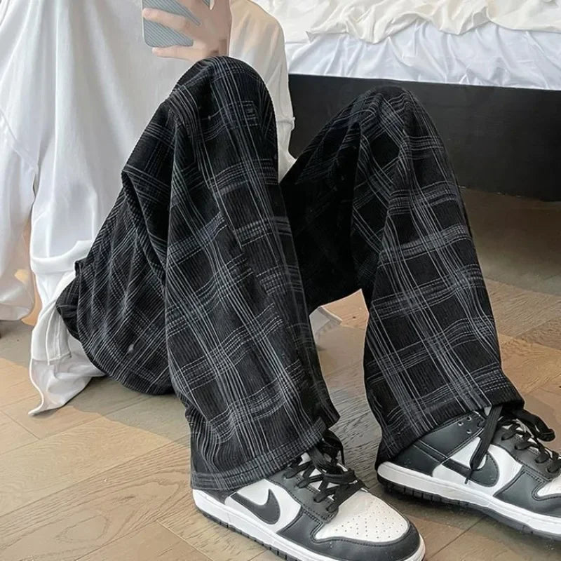 saferido Check Trend Plaid Baggy Trousers For Men Loose Classic Korean Style Designer Clothes Big Size Harajuku Fashion Casual Pants Man