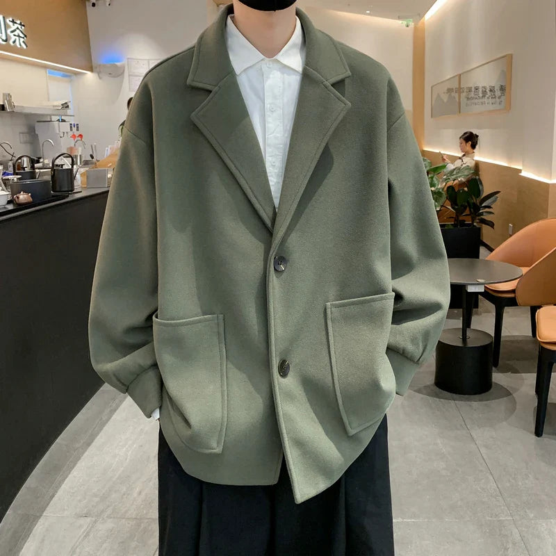 saferido Khaki Japanese Streetwear Winter Jacket Overcoat Windbreaker Wool Blends Coat Big Pockets Korean Fashion Trench Coat