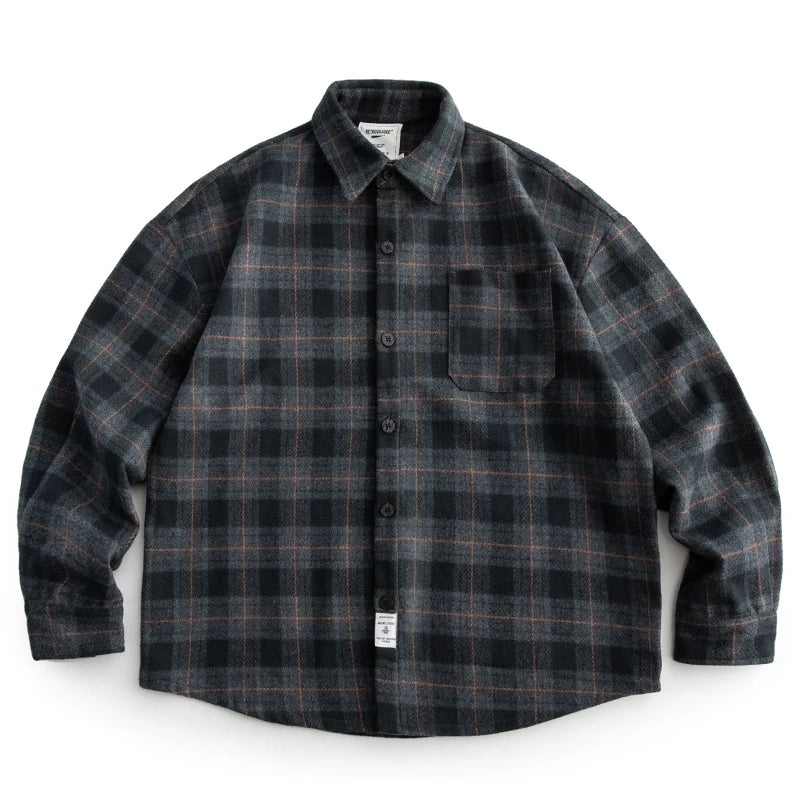 Shirts for Men Chic Long Sleeve Casual Spring Autumn Daily Streetwear All-match Japanese Style Plaid Retro Fashion Outerwear