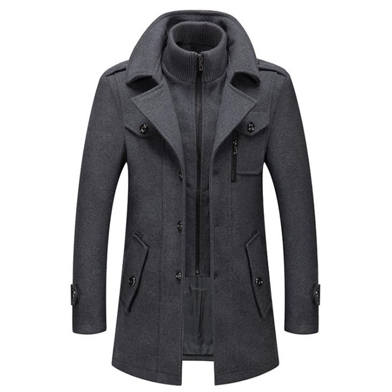 Men's Wool Jacket Winter Autumn Mens Long Windproof Wool Coat Casual Thick Slim Fit Jacket Male Overcoat