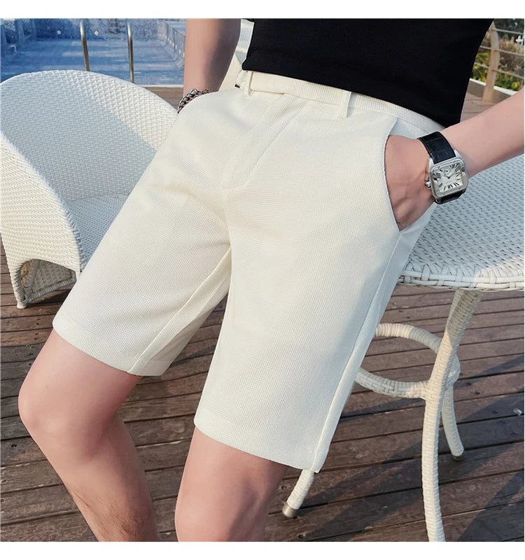 saferido Korean Style Men's Summer Casual Shorts/Male Slim Fit Fashion Solid Green Harlan Shorts Plus Size 29-36