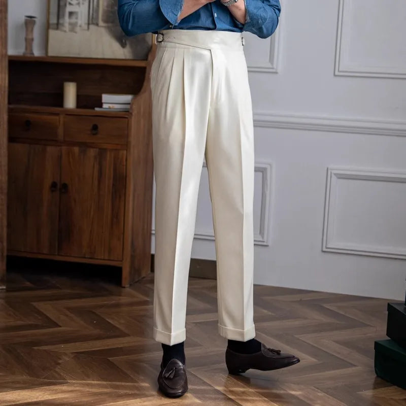 England Style Naples High Waist Straight Suit Pants For Men Spring Autumn Fashion Business Casual Trousers Clothing