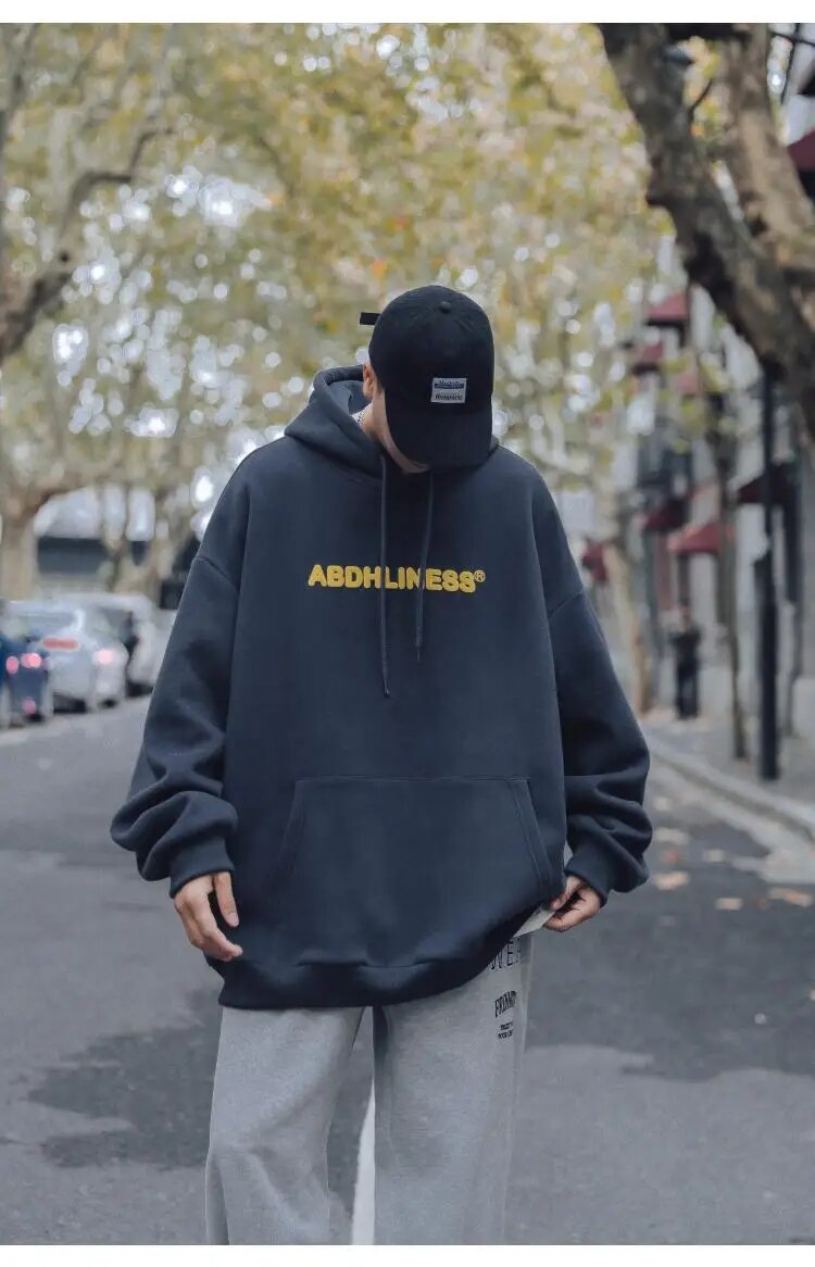 Autumn Letter Graphic Vintage Hoodies Men American Casual Hooded Sweatshirt Fashion Jumper Baggy High Street Male Pullovers