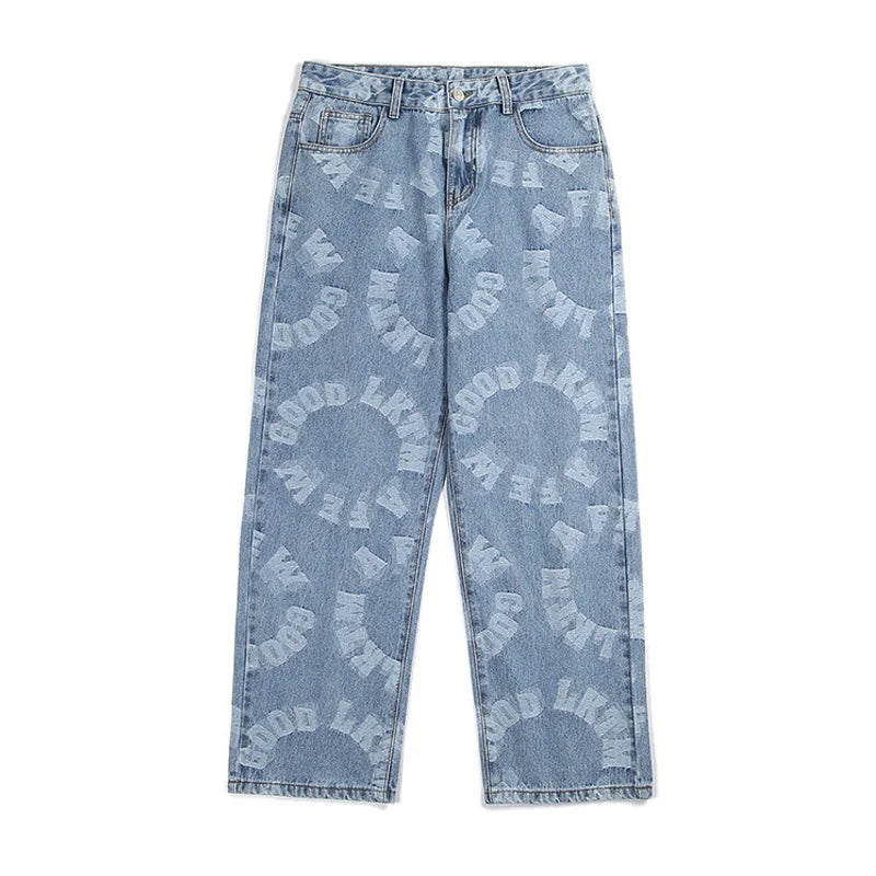saferido Printing Men's Jeans High Street Fashion Wide Leg Pants Harajuku Streetwear Spring Autumn Denim Trousers Oversizde Male Clothing
