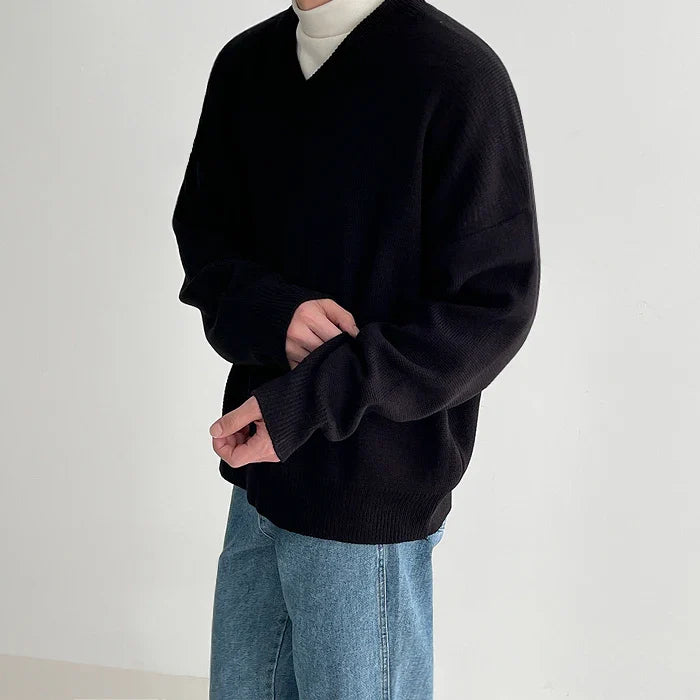 Men Winter V-neck Thickening Sweater Solid Color Casual Pullovers Fashion Korean Style Casual Knitwear For Male