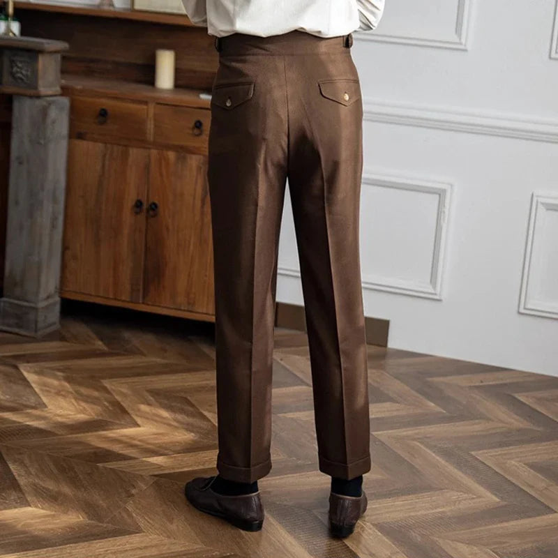 England Style Naples High Waist Straight Suit Pants For Men Spring Autumn Fashion Business Casual Trousers Clothing