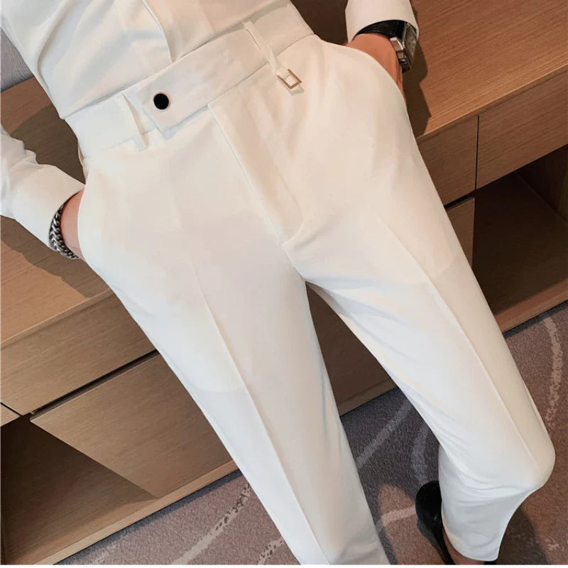 saferido British Style Autumn Solid Business Casual Suit Pants Men Clothing Simple All Match Formal Wear Office Trousers Straight 28-36