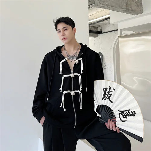 saferido Korean women Spring Autumn Color Chinese Style Hooded Sweatshirt Men's Loose Trendy Casual Zipper Coat Male Hoodies