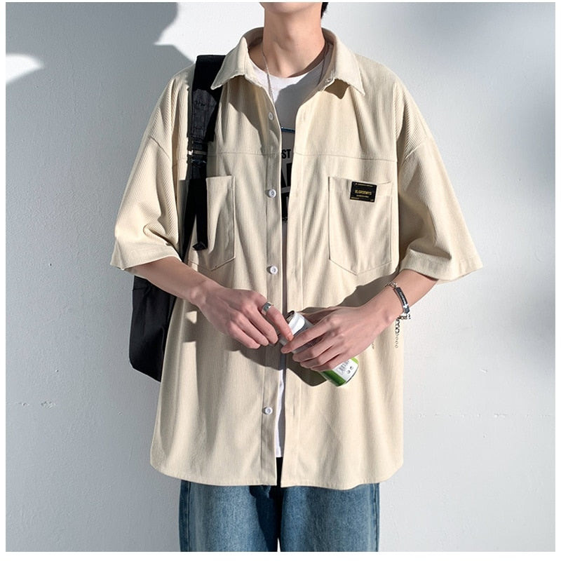 Art Style Men's Corduroy Long Sleeve Shirts Autumn Korean Shirt Woman Fashion Casual Oversize Shirt Coat Quality Clothing