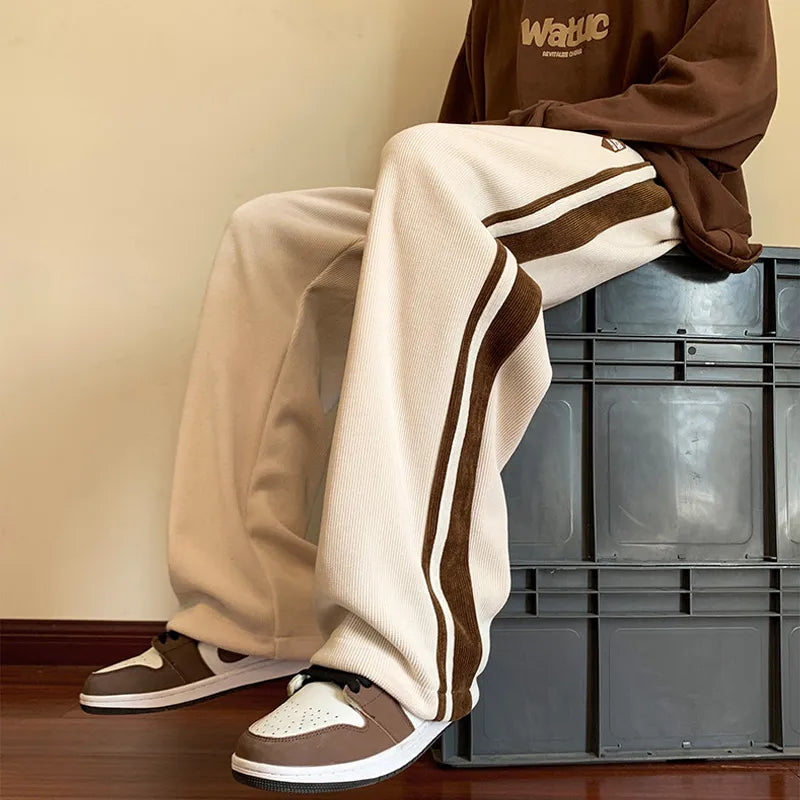 saferido Baggy Striped Sweatpants for Men Straight-Leg Pants Fashion Hip Hop Streetwear Harajuku Trousers Casual Bottoms Y2K Male Clothes