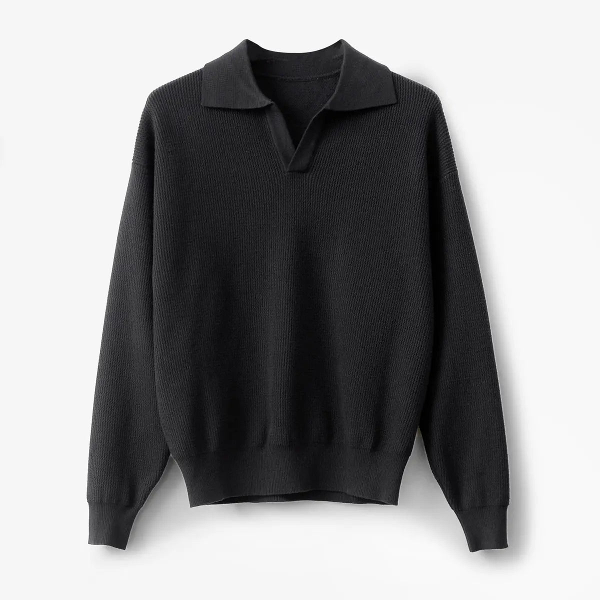 Designed Winter Small V-neck Pullover Knitted Sweater Men Retro Polo Collar Loose High-end Simple Solid Color Vintage Sweater
