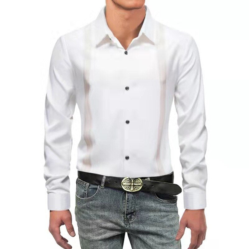 Fashion Print Luxury Long Sleeve Shirt Man Button Up For Men Clothing Business Casual Social Dress Slim Shirts Male Blouse