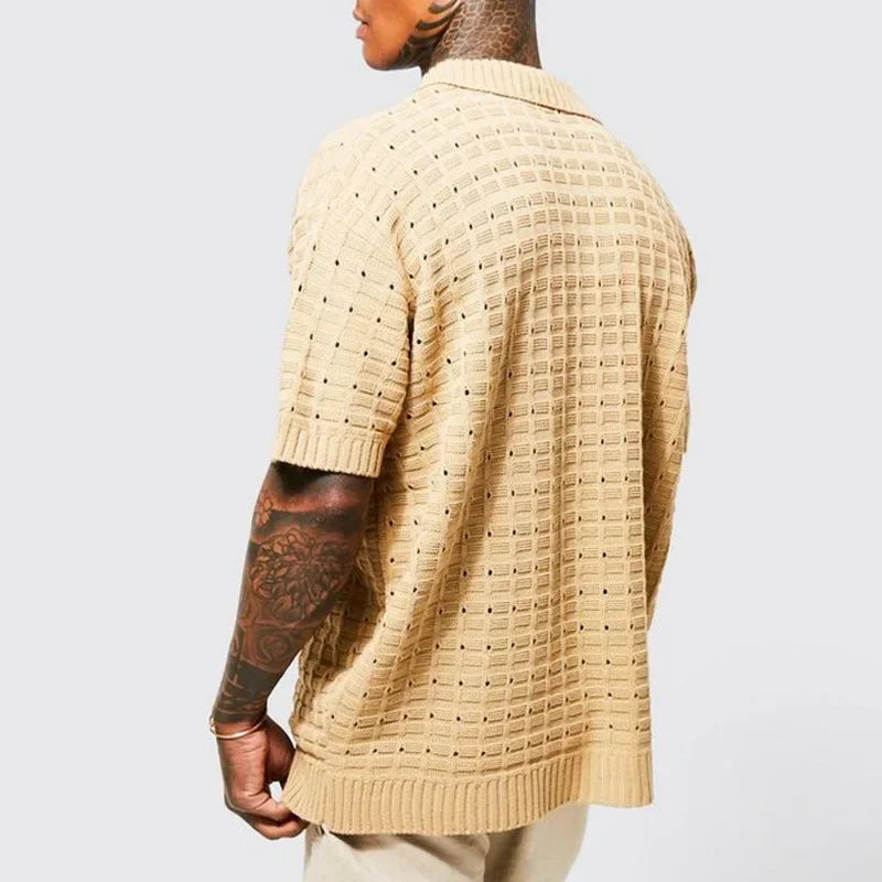Men's Elastic Loose T-shirt Sweater Men's Knitted Short Sleeve Casual T-shirt Men's V-neck T-shirt Men's