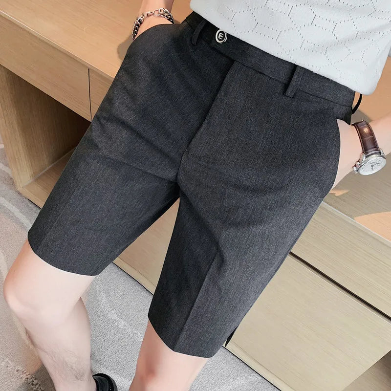 saferido Korean Fashion Business Shorts Men Streetwear Pleated Shorts Knee Length Work Bottoms Summer Streetwear Cool Bermudas Male