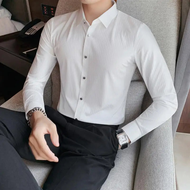 saferido Spring Autumn Long Sleeve Men Vintage Shirts Fashion stripe Slim Fit Korean Mens Shirt Luxe Homm Office Dress Shirts S-4XL
