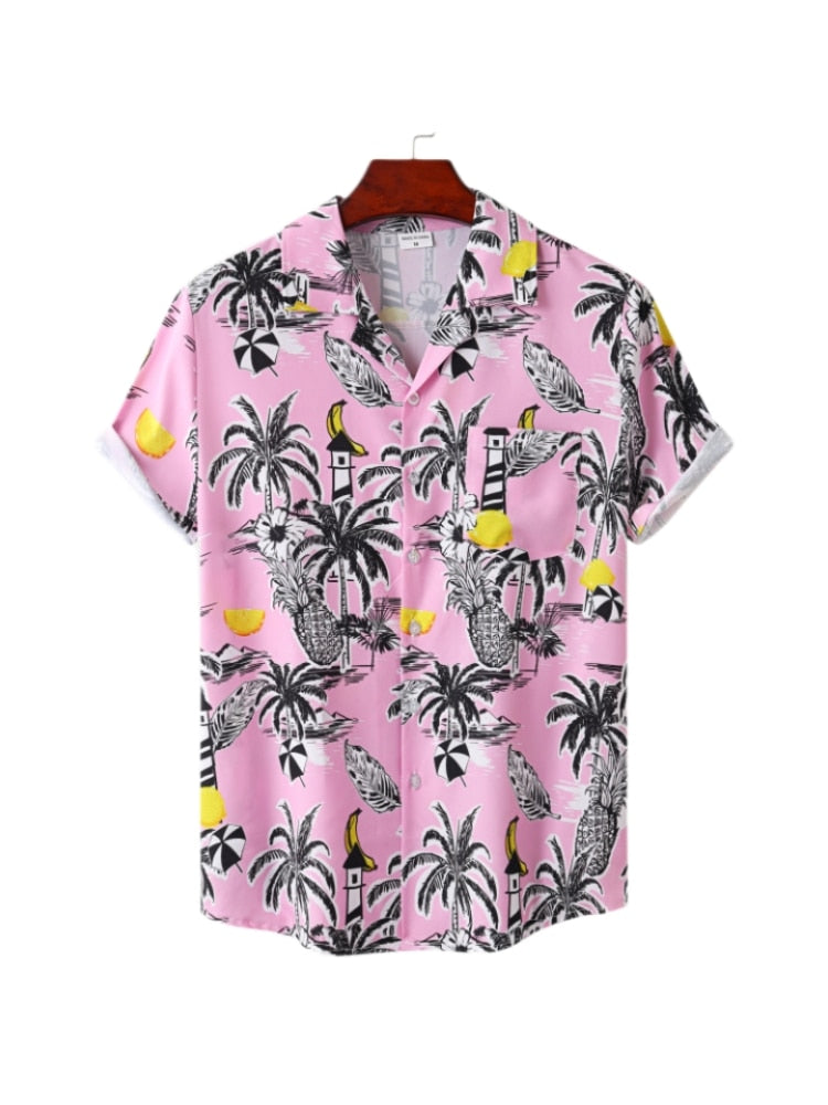 Hawaiian Men's Shirt Short Sleeve Oversized 3D Printing Anime Coconut Tree Pattern Male Clothes Harajuku Tops Summer Fashion
